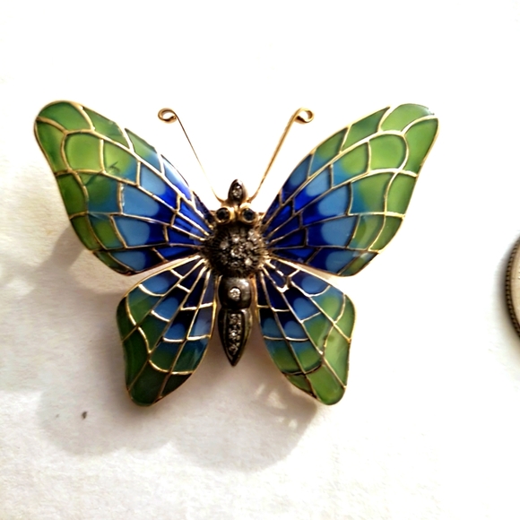 Green Blue Gold Butterfly Pin Brooche - Picture 1 of 3
